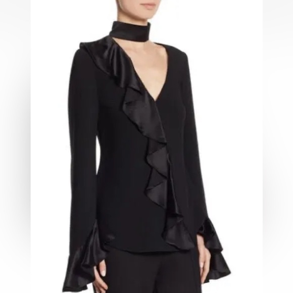 cinq a sept Tops - Cinq a Sept Mariah 100% Silk Black Ruffled Holiday Blouse Medium